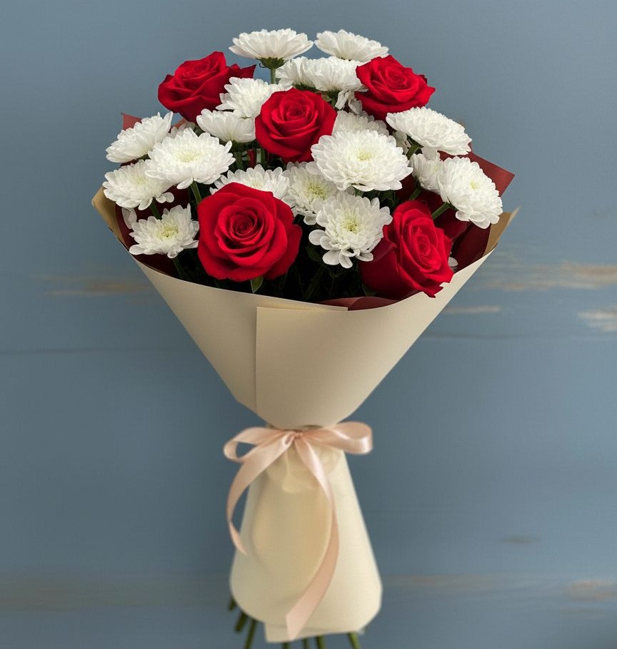 Букет цветов из: Розы и Хризантемы в Горный Тульская область