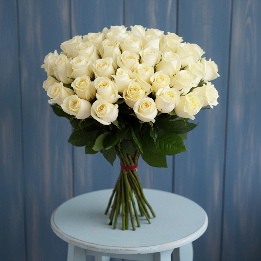 Букет 51 Белая роза Эдлесс Лав в Горный Тульская область