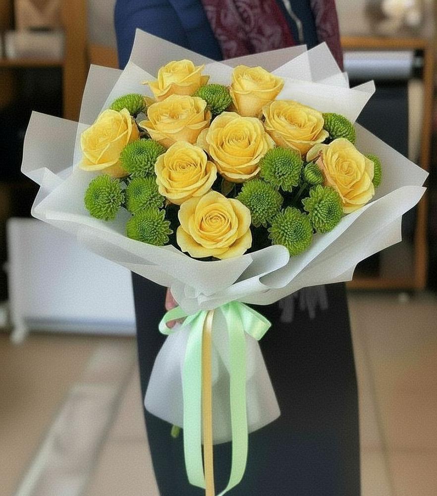 Букет цветов из: Хризантемы и Розы в Горный Тульская область