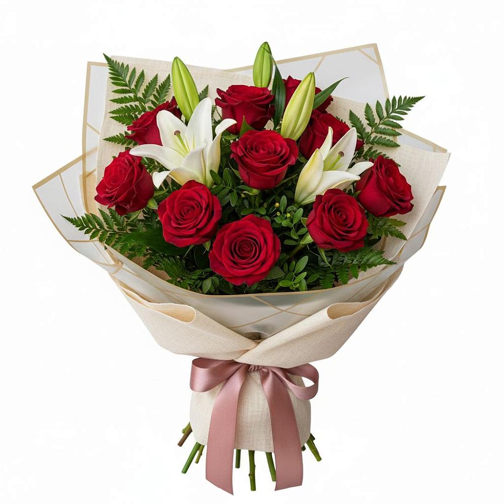 Букет цветов из: Лилии и Розы в Горный Тульская область