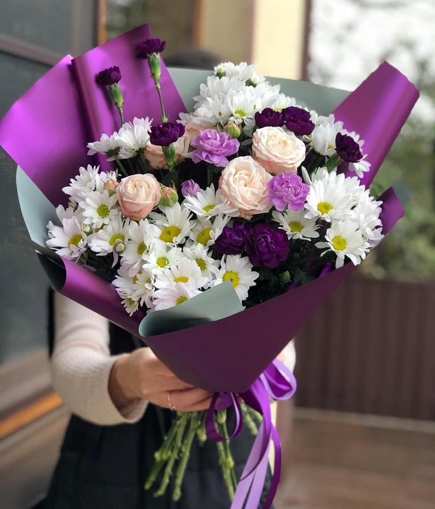 Букет цветов из: Хризантемы, Гвоздики и Розы в Горный Тульская область