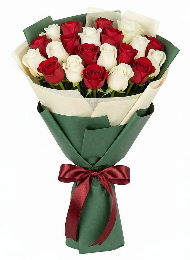 Букет Микс из красных и белых роз в Горный Тульская область