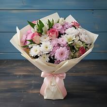 Букет цветов из:  Хризантемы, Альстромерии и Розы в Горный Тульская область