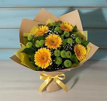 Букет цветов из:  Герберы и Хризантемы в Горный Тульская область