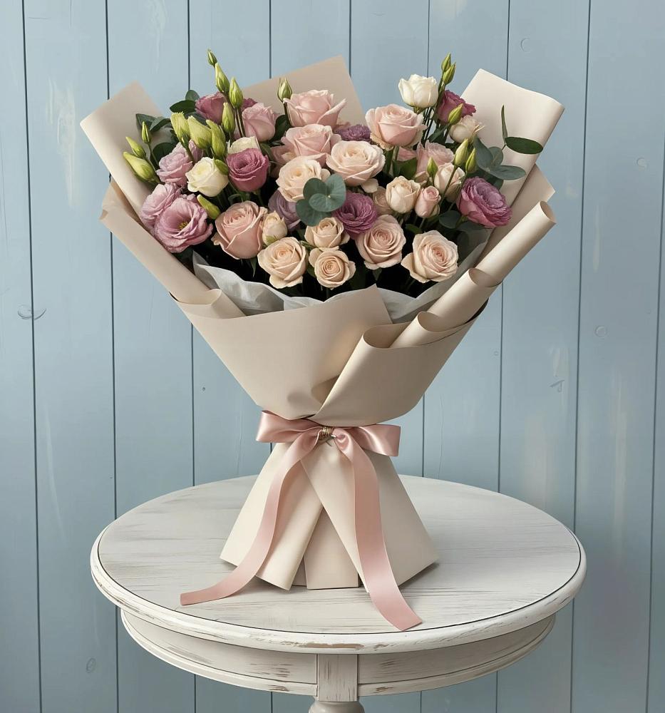 Букет цветов из: Розы и Лизиантусы в Горный Тульская область