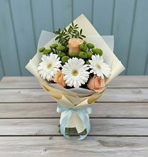 Букет цветов из:  Герберы, Розы и Хризантемы в Горный Тульская область