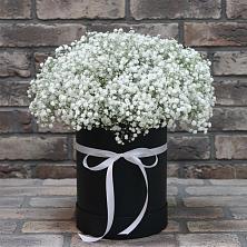 Цветочная композиция из Гипсофила в шляпной коробке в Горный Тульская область