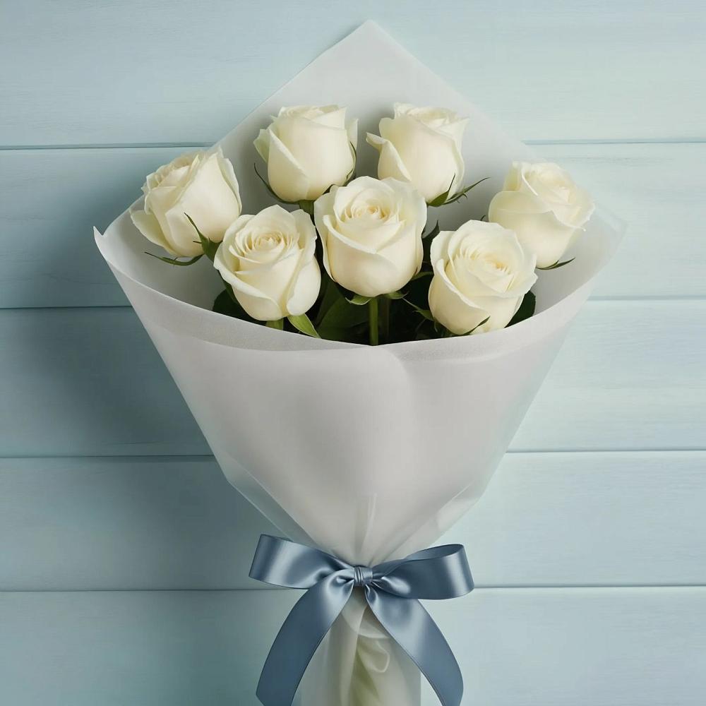 Букет 7 Белых роз Эдлесс Лав в Горный Тульская область